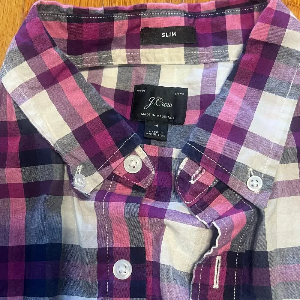 J.CREW Slim Fit Plaid Button Down Shirt Purple Pink | Men's Medium